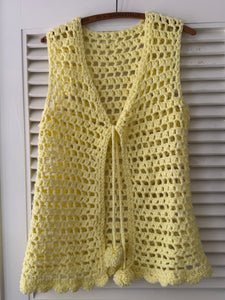 Vintage Yellow Crochet Tie Vest